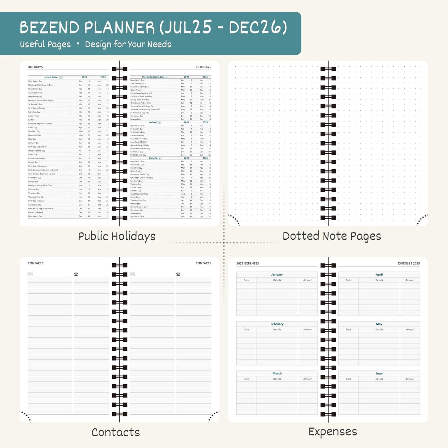 BEZEND Pocket Planner 2025-2026 Weekly and Monthly, 3.5" x 6" Academic Planner (Jul 25-Dec 26) 18-Month Mid-Year Calendar Book, Storage Pocket, Pen Holder, PU Leather Softcover, Spiral - Turquoise