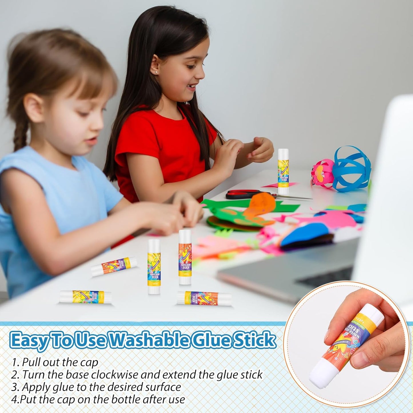 Zubebe 200 Pcs White Glue Stick Bulk Back to School Gifts First Day Sets 0.32 oz Washable Glue Stick for Crafts Home Classroom Prize Party Supplies Scrapbooking Crafting Supplies (Star)