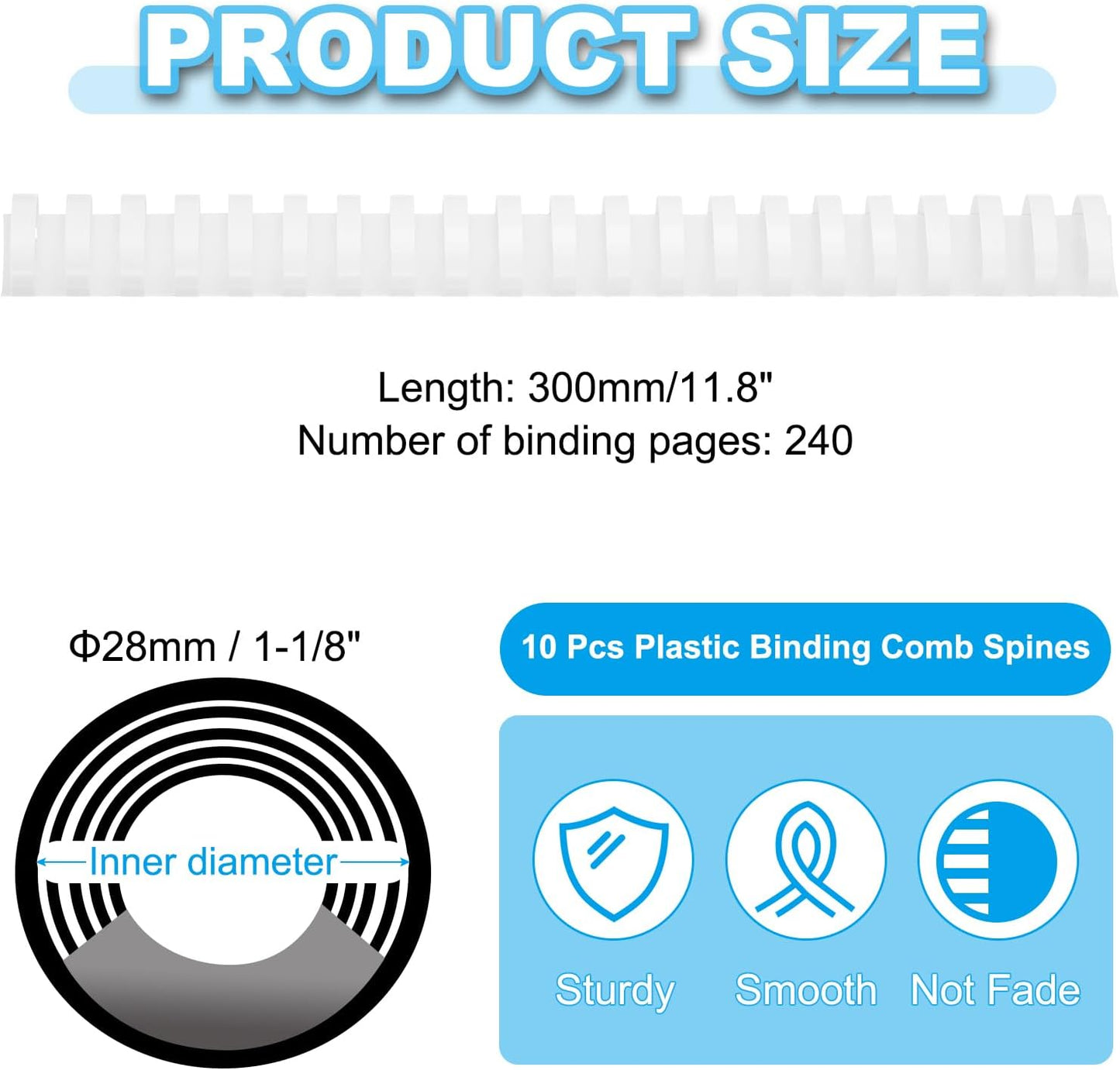 PATIKIL 28mm (1-1/8") Plastic Binding Combs, 10 Pcs 21 Rings Comb Binding Spines 240 Sheet Capacity Letter Size for Binding Paper Sheets Notebook Calendar Picture Album, White