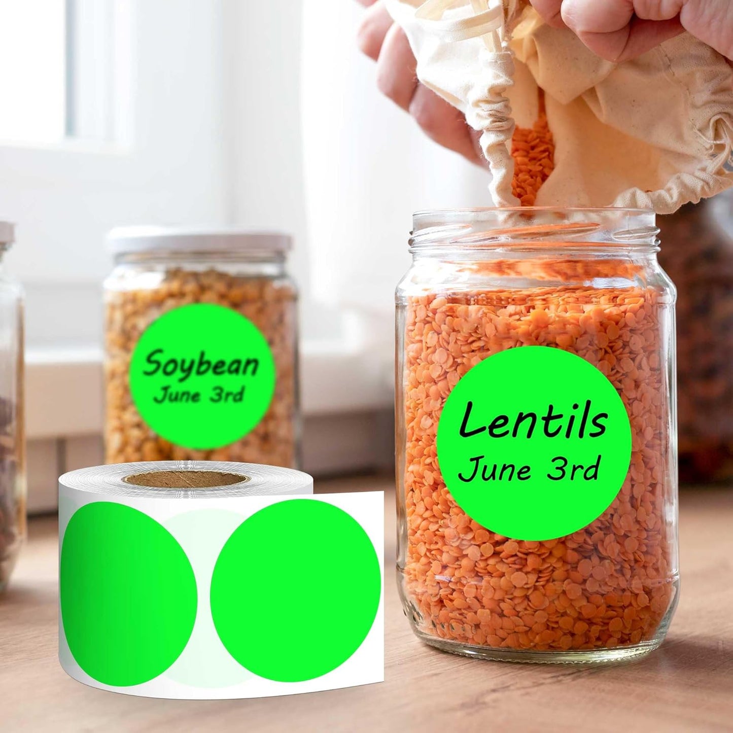 PARLAIM 2 inch Round Color-Code Dot Sticker Labels, 4 Rolls 2000 Adhesive Label Pack in Dispenser Box, Fluorescent Green