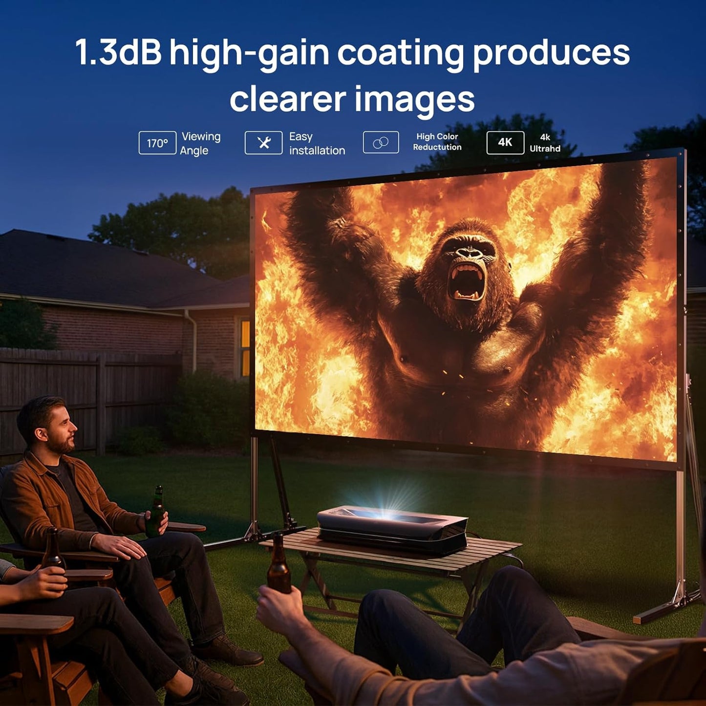 AWOL VISION Folding Outdoor Projector Screen with Stand (150 inches), Portable 16:9 4K HD Rear Front Movie Screen with Carry Bag for Theater Backyard Movie Night,Cinema School
