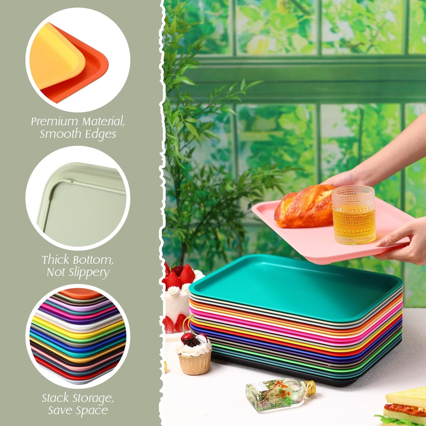 Sintuff 20 Pcs Plastic Art Trays Colorful Fast Food Lunch Trays Bulk Activity Crafts Sensory Serving Organizer for Home, School, Kids, DIY Projects, Painting, Beads(20 Colors,10 x 7 Inch)