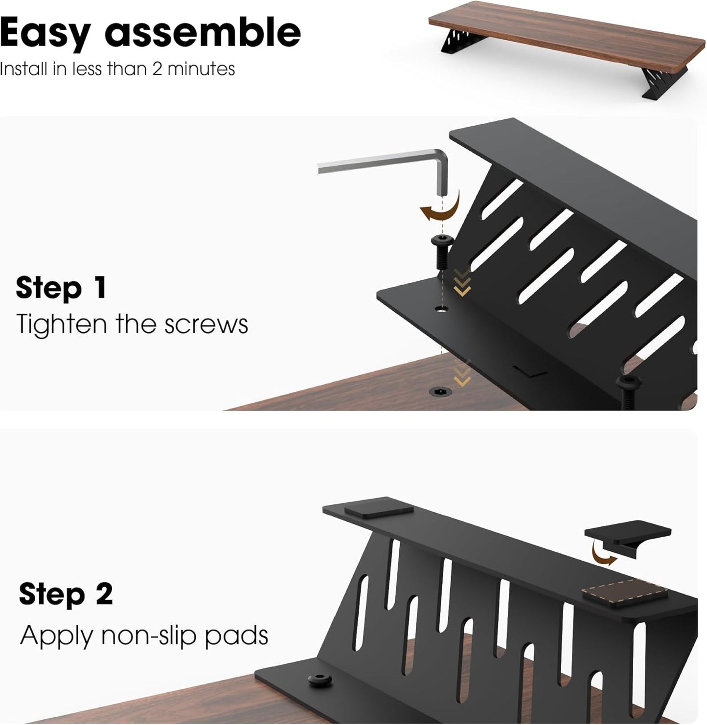 Fenge Dual Monitor Stand Riser, 42.5 Inch Desk Top Shelf for 2 Monitors, Computer Stands for Desk, Wood & Steel Desktop Riser for Laptop, PC, Printer