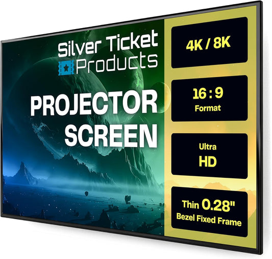 Silver Ticket Products S7 Series 6 Piece Thin Bezel Home Theater Fixed Frame 4K/8K Ultra HD, HDTV, HDR & Active 3D Projection Screen, 16:9 Format, 106" Diagonal, Grey Material S7-169106-G