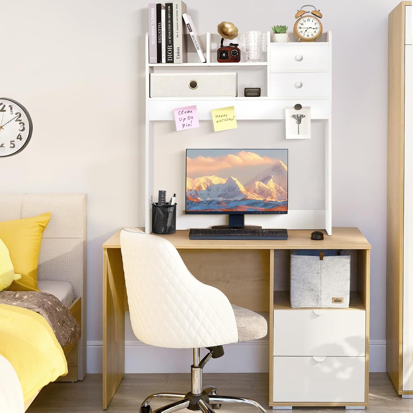 YGYQZ Wood Desk Shelf Organizer, Desk Hutch Top Only, Book Shelf for Comuputer Display Rack Storage Stand for Office, Home, Dorm