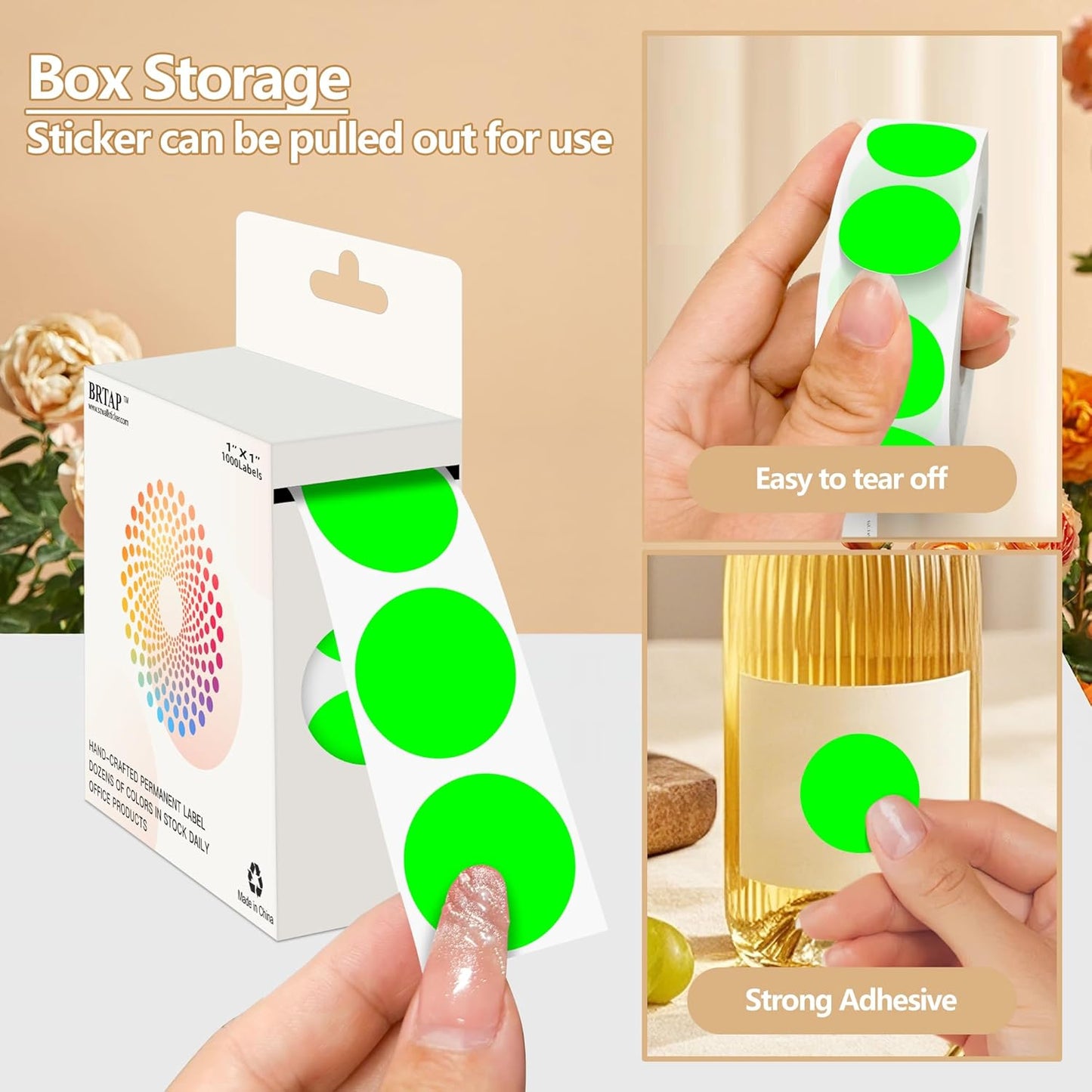 Fluorescent Green 1 Inch Round Color Coding Dot Labels, 10 Rolls 10000 Dot Stickers in Dispenser Box - Permanent Adhesion, Vibrant Colors, Highly Visible