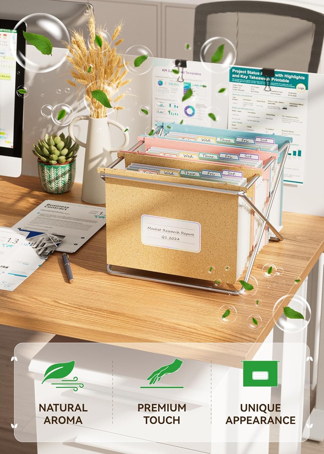 Wheat Straw Expanding Hanging File Folders, File Organizer, 1.2" Accordion Pockets, Large Capacity, Letter Size for Filing Cabinet, 100% BPA Free, Return to Nature, Healthy Living-Pink