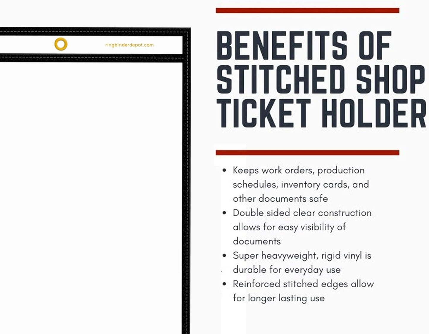 Office Werks Stitched Dry Erase Pocket, Portrait View Heavy Duty Reusable 8.5" X 11" Sleeves, Clear Both Sides with 1 Hole for Attaching to Machinery, File Cabinets and More, Black Trim (Pack of 25)