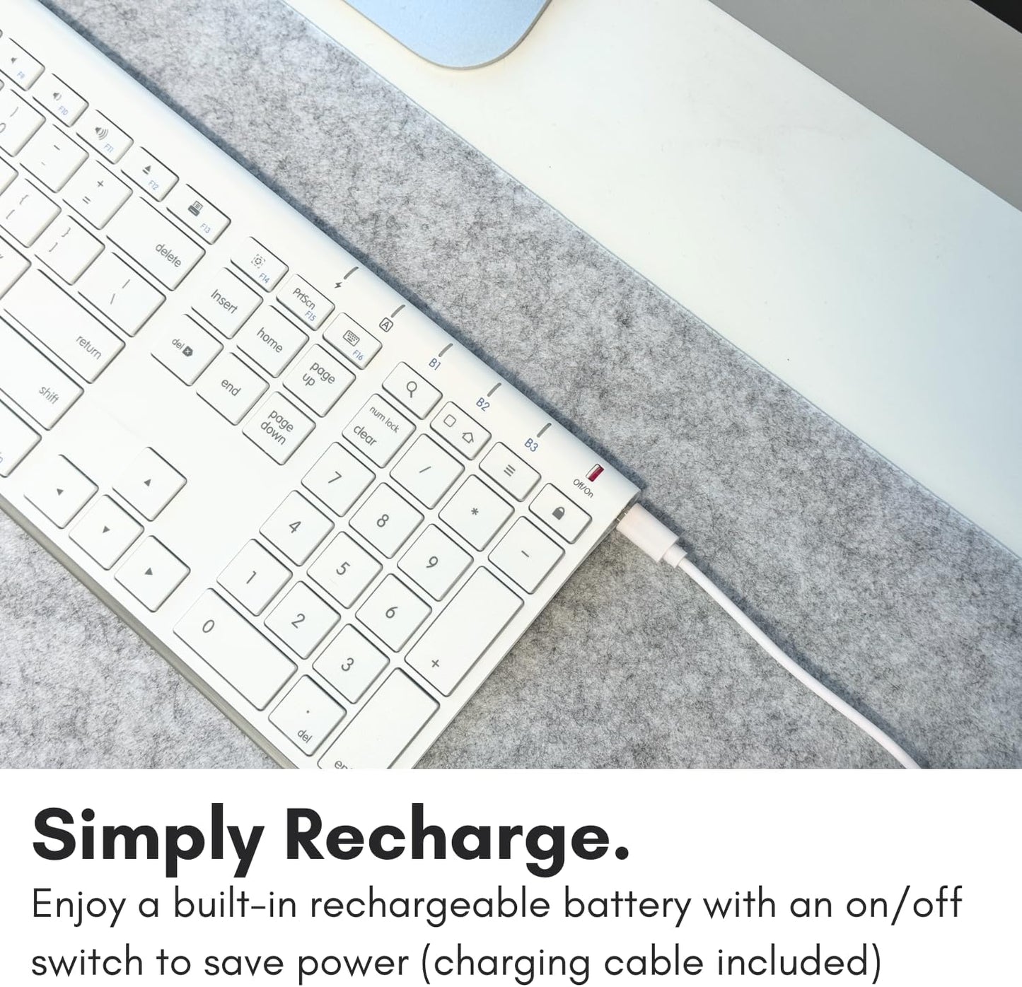 Macally Wireless Bluetooth Keyboard for Mac - Compatible Apple Keyboard or MacBook Pro/Air, iMac - Multi-Device, Up to 3 Devices with 110 Keys, 20 Shortcuts, Numeric Keypad, and Rechargeable - White