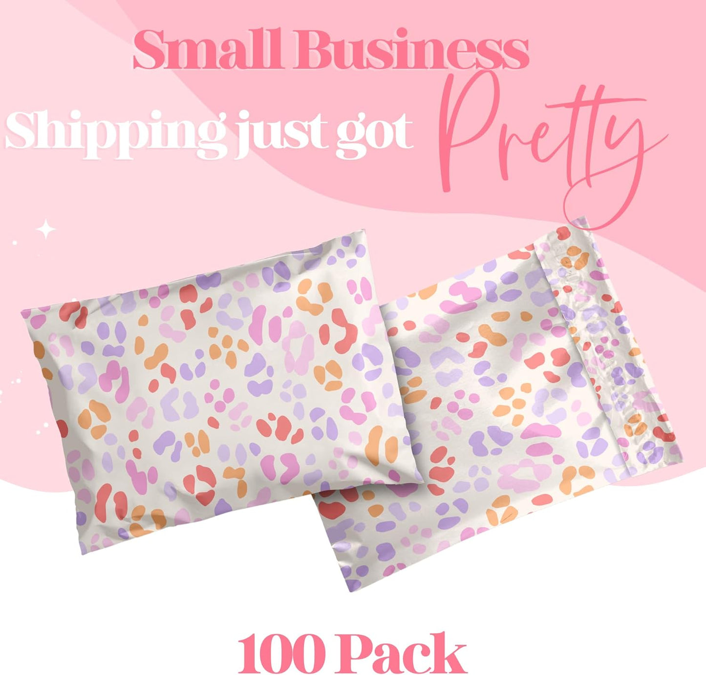 6x9 Designer Poly Mailer 100 Pack Heavy Duty Waterproof Self Seal Shipping Bags for Small Business Large Mailing Envelopes Bulk Tear Resistant Cute Packaging Preppy Leopard