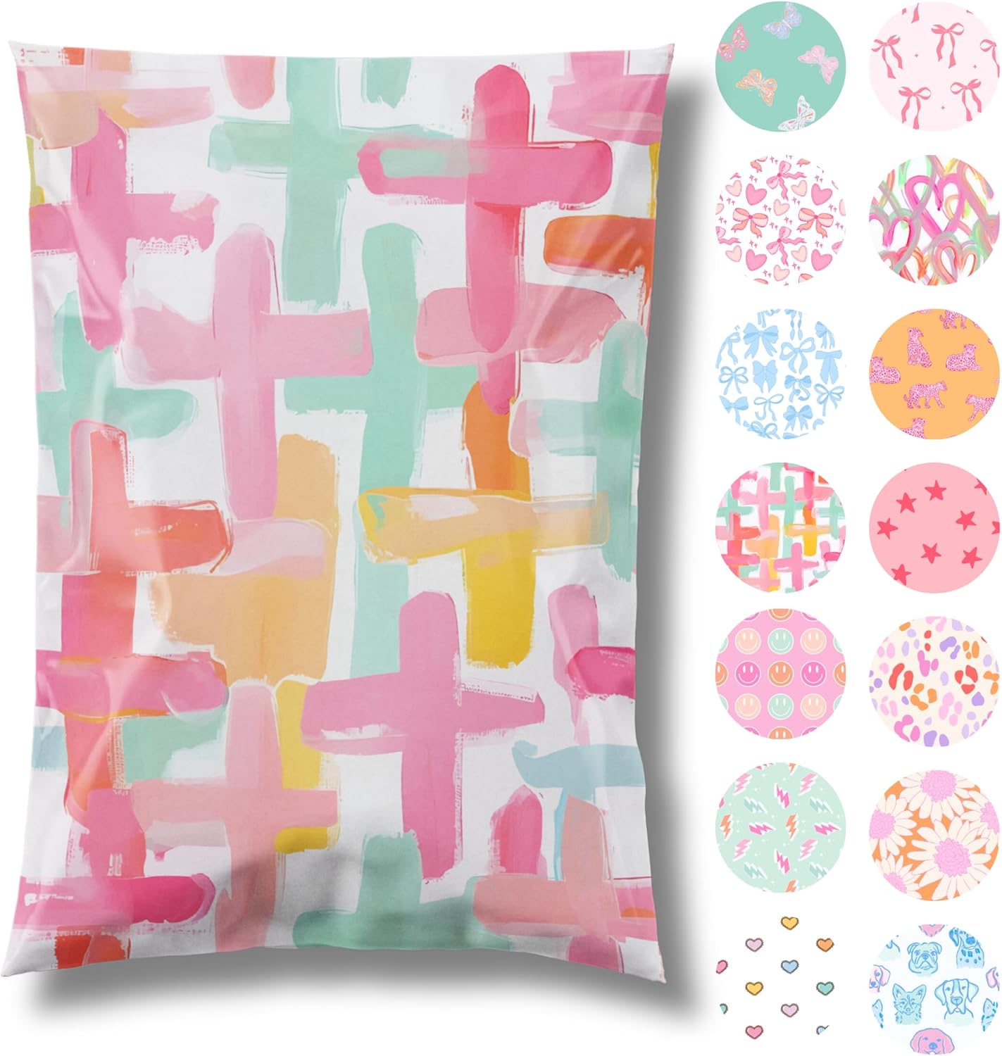 6x9 Designer Poly Mailer 100 Pack Heavy Duty Waterproof Self Seal Shipping Bags for Small Business Large Mailing Envelopes Bulk Tear Resistant Packaging Pastel Cross Faith