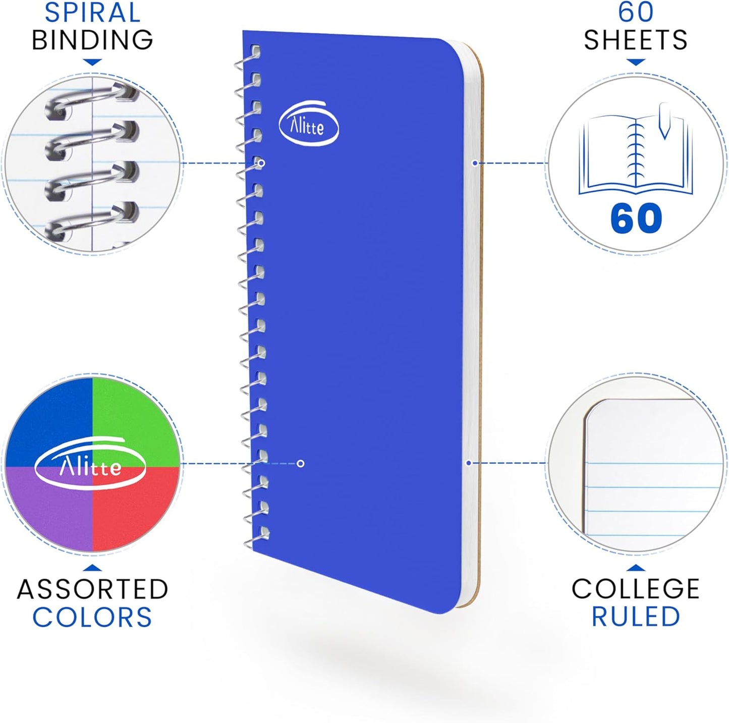Pocket Notebook, Small 3x5 Notepad | College Ruled, Mini Spiral Notebooks 24 Pack, On the Go Writing, 60 Sheets per Note Pad | Assorted Colors, for School, Home, Office, Premium Thick Paper