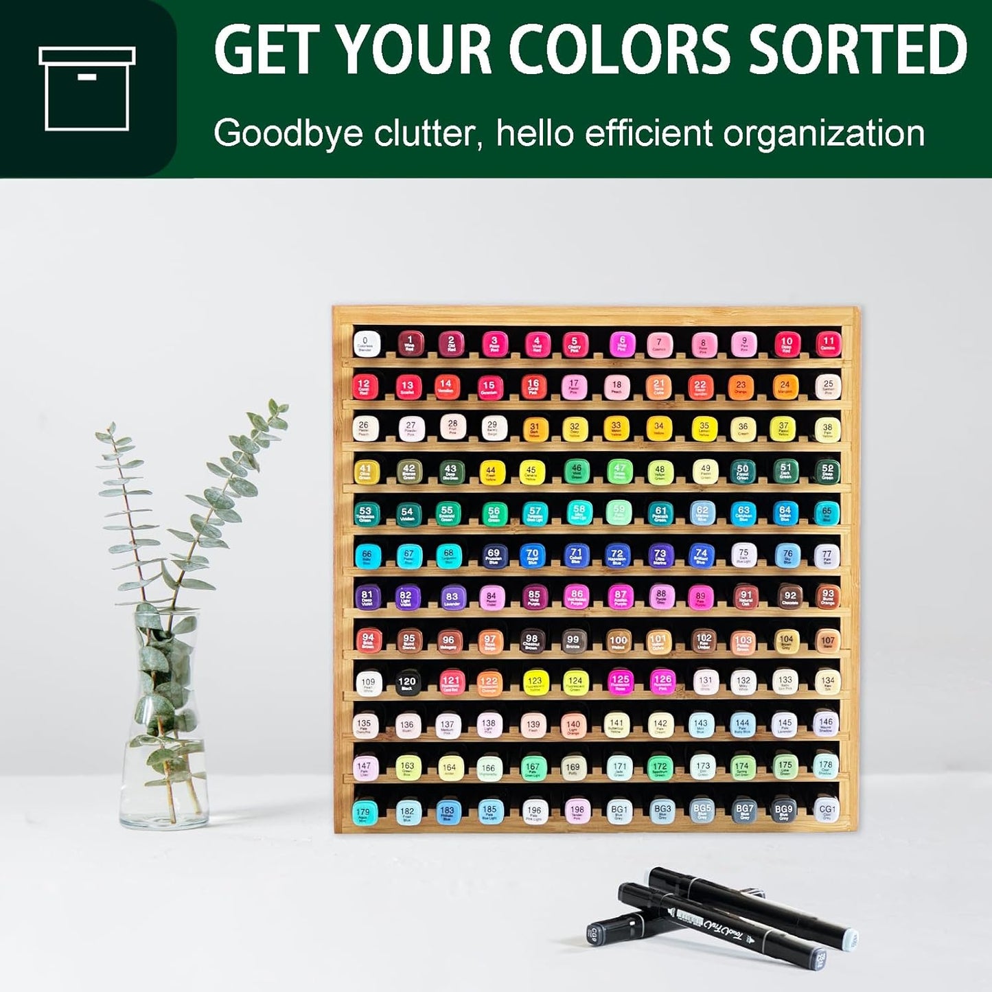 MinBoo Marker Organizer for 144 Markers, Bamboo Art Supply Storage Organizer Rack, Art Markers Pens Colored Pencils Paint Brushes Stationary Organizer Holder for Home Classroom Office Desk Decor