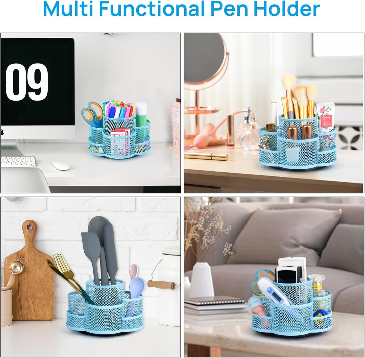 Pen Holder for Desk, Rotating Pencil Holder, Cup Holder for Desk Office, Pen Organizer (Sky Blue)
