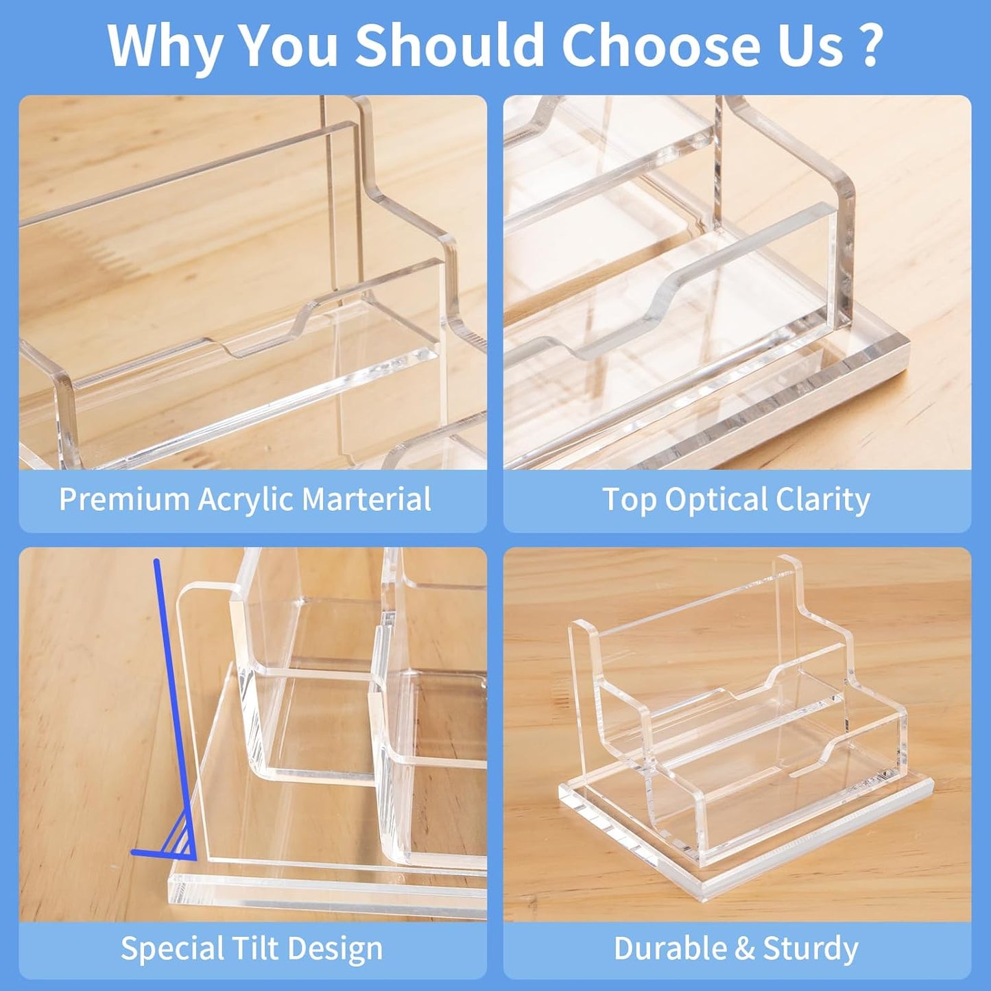 NIUBEE Clear Business Card Holder 2 Tier Acrylic Business Card Stand, 2 Slots Business Card Display for Desk Counter, 150 Card Capacity, 1 Pack