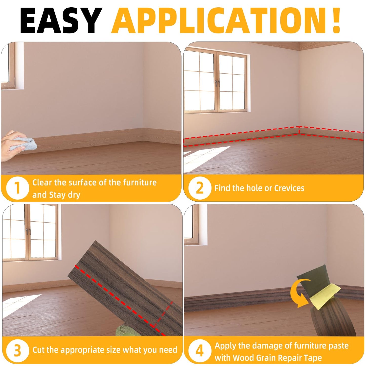 GSCIT Club Wood Grain Repair Tape, 2.3 inch X 25ft Self Adhesive Walnut Grain Repair Patch for Tables, Chairs, Baseboards, Doors, Windows, Floors, Handicraft DIY.