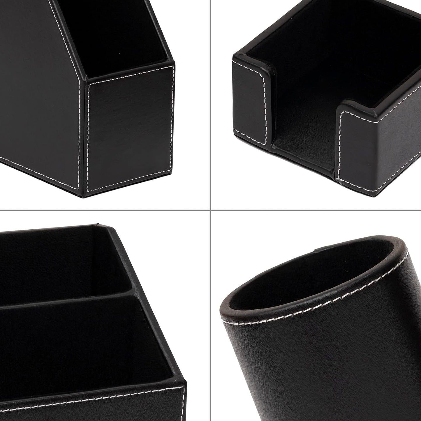 6 Piece Office Supplies/Desk Organizer Set with Desktop Leather Writing Pad,File Paper Tray,Magazine folder Holder, Pen Cup,Sticky Note Holder,Letter Mail Sorter,Workspace Decor for Women Men Black