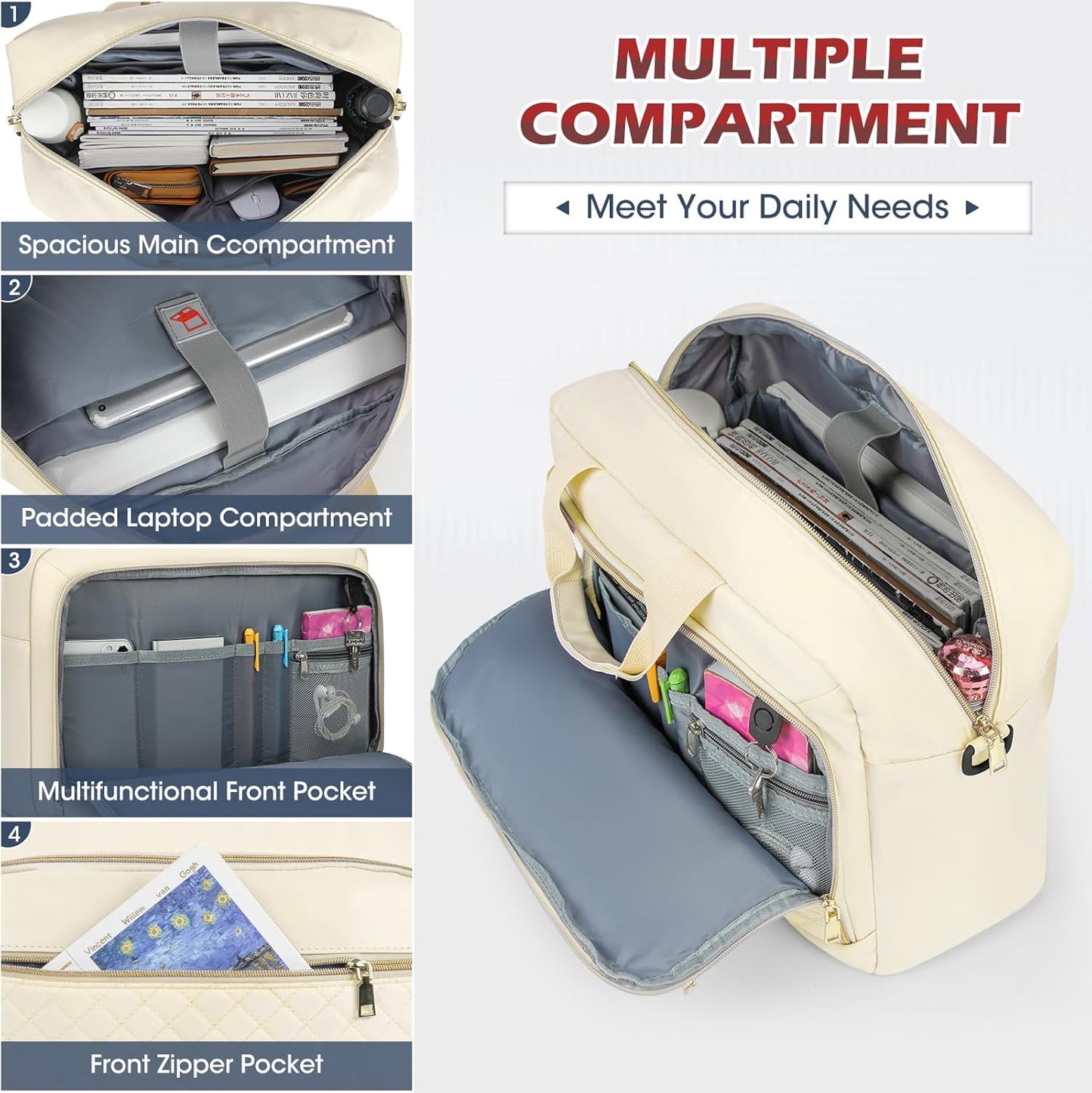 NEWHEY Laptop Bag 17.3 Inch Laptop Briefcase for Women Men Waterproof Shoulder Messenger Bag Large Computer Bag for Business Office Work College, Beige