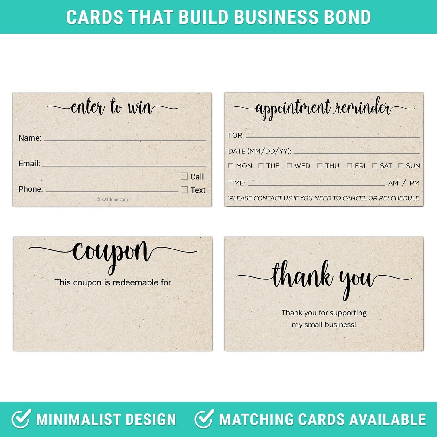 321Done Loyalty Punch Cards, Made in USA - 3.5x2 Customer Reward Card, Redeem 10 Punches or Visit for Prize, Kraft Tan - Set of 50