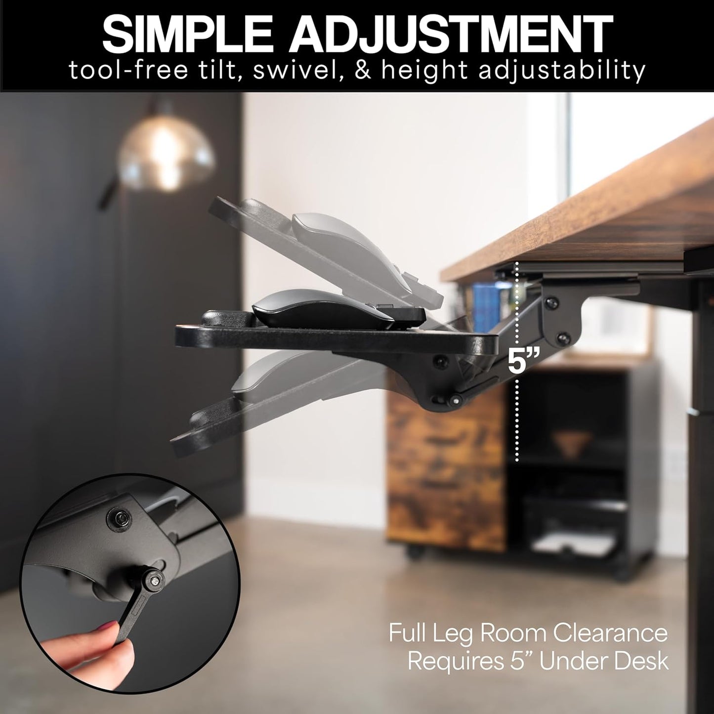 VIVO Adjustable Computer Keyboard and Mouse Platform Tray, Ergonomic Under Table Desk Mount Drawer Underdesk Shelf, Dark Wood Top, Black Frame, MOUNT-KB03D