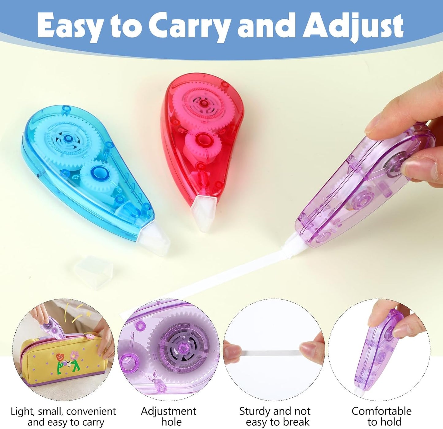 BESARME 24 Pack Correction Tape - Colorful 19.69 Ft Each Correction Tape Roller for Students & Office Supplies