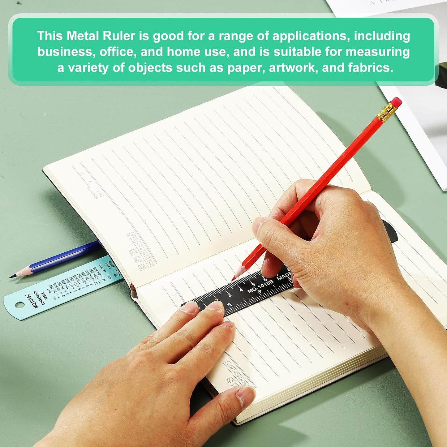 PATIKIL 20cm/8" Metal Ruler, 2 Pack Aluminum Alloy Rulers with Centimeters, Millimeters, Inches and Conversion Table Straight Edge Ruler for Writing Machinist Drafting, Blue