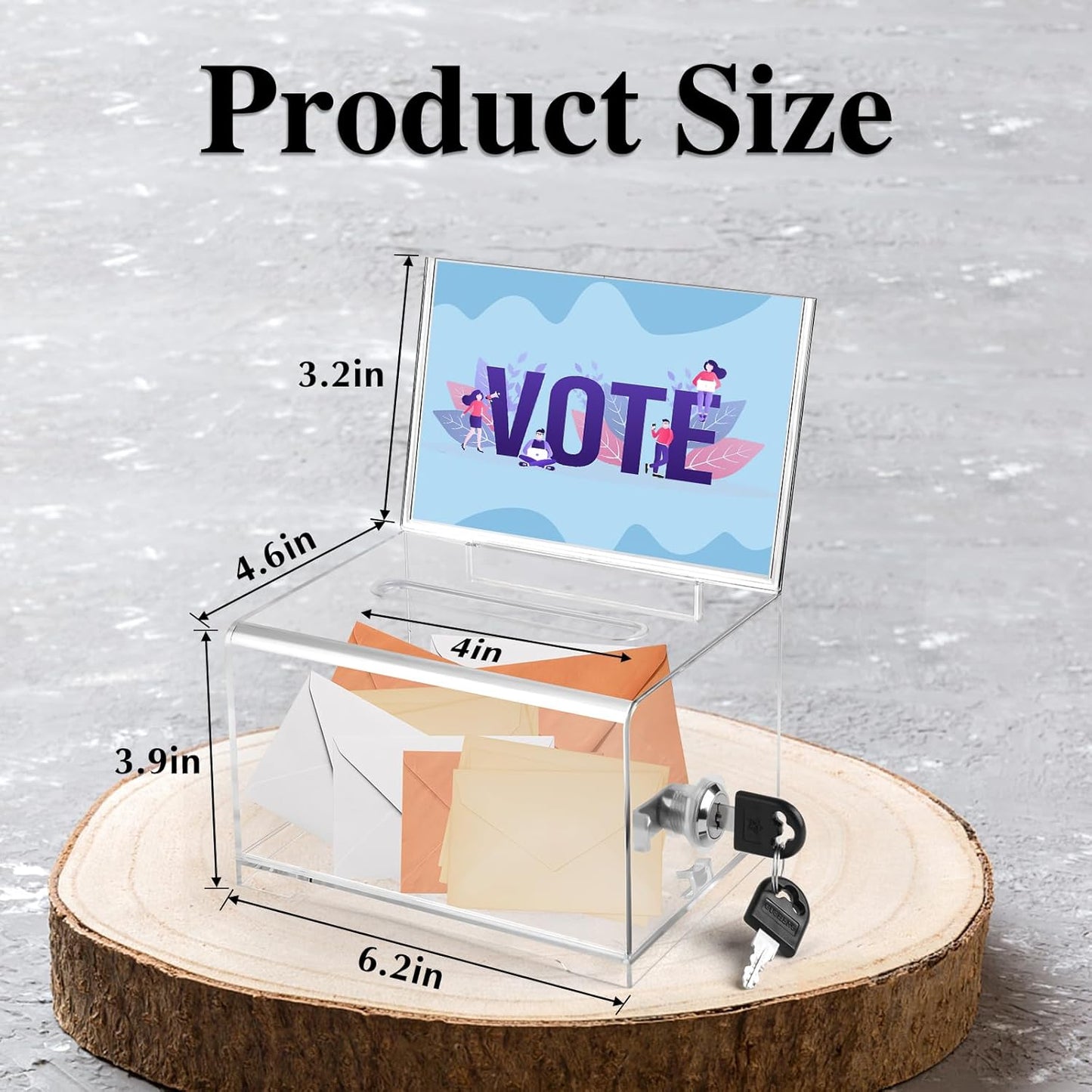 VOISEN Clear Donation Box with Lock,3 Pack Ballot Box with Sign Holder,Tip Jar for Fundraising, Voting Boxes with Slot for School,Conference 6.2x4.6x3.9 Inch