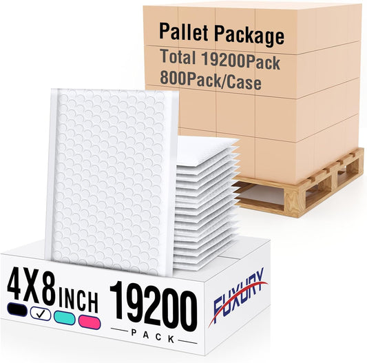 Fuxury Bubble Mailers 4x8" White Padded Envelopes 19200Pack Strong Adhesion Thick Padded Mailers for Small Business Mailing Small Items,Jewelry,Makeup
