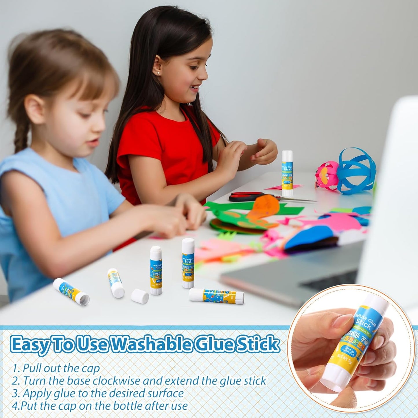 Zubebe 200 Pcs White Glue Stick Bulk Back to School Gifts First Day Sets 0.32 oz Washable Glue Stick for Crafts Home Classroom Prize Party Supplies Scrapbooking Crafting Supplies(School)