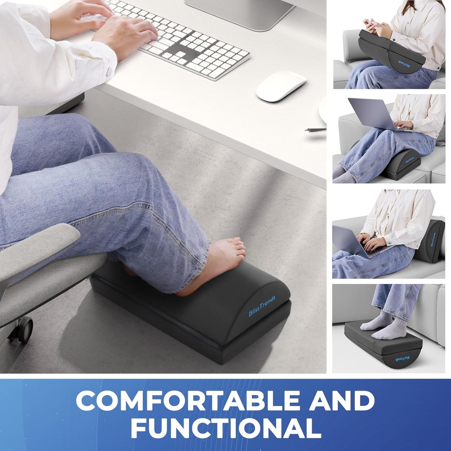 BlissTrends Foot Rest for Under Desk at Work-Versatile Foot Stool with Washable Cover-Comfortable Footrest with 2 Adjustable Heights for Car,Home and Office to Relieve Back,Lumbar,Knee Pain-Gray