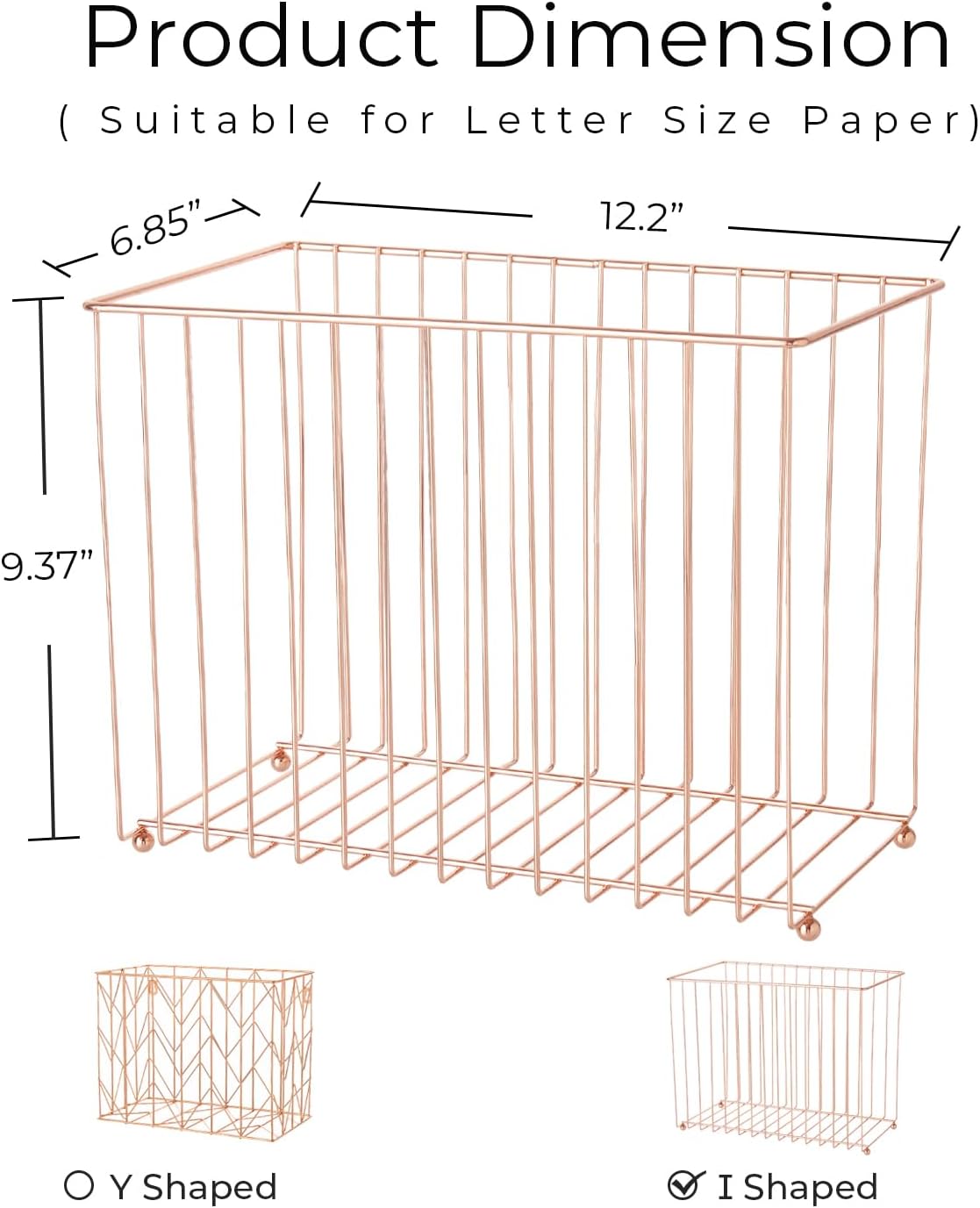 Y YOMA 1 Pack Rose Gold Desktop Hanging File Organizer | Letter Size Metal File Kit for Desk Home Office, I Shaped