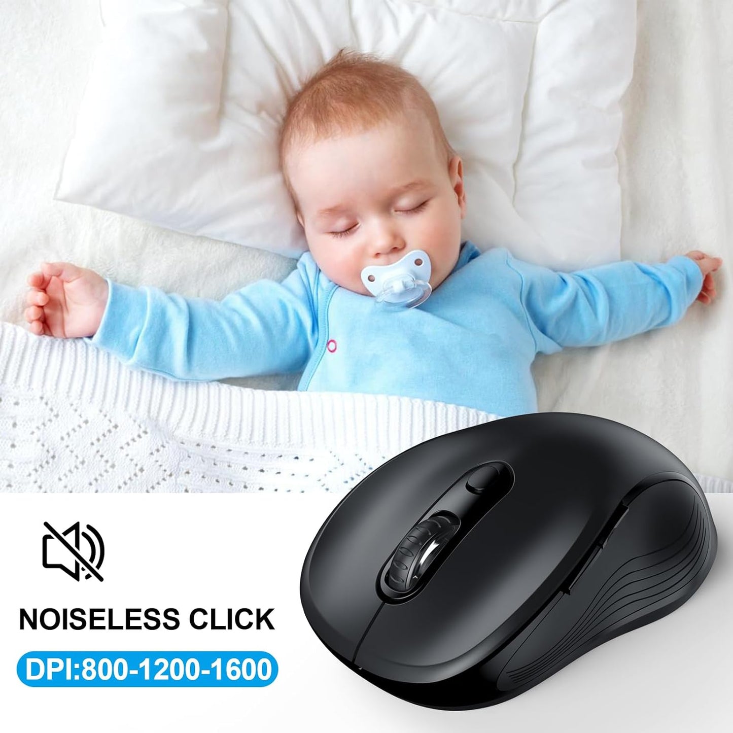 WisFox 2.4G Wireless Mouse for Laptop, Ergonomic Computer Mouse with USB Receiver and Type-C Adapter, 3 Adjustable Levels, 6 Button Cordless Wireless Mice for Windows Mac PC Notebook (Black)