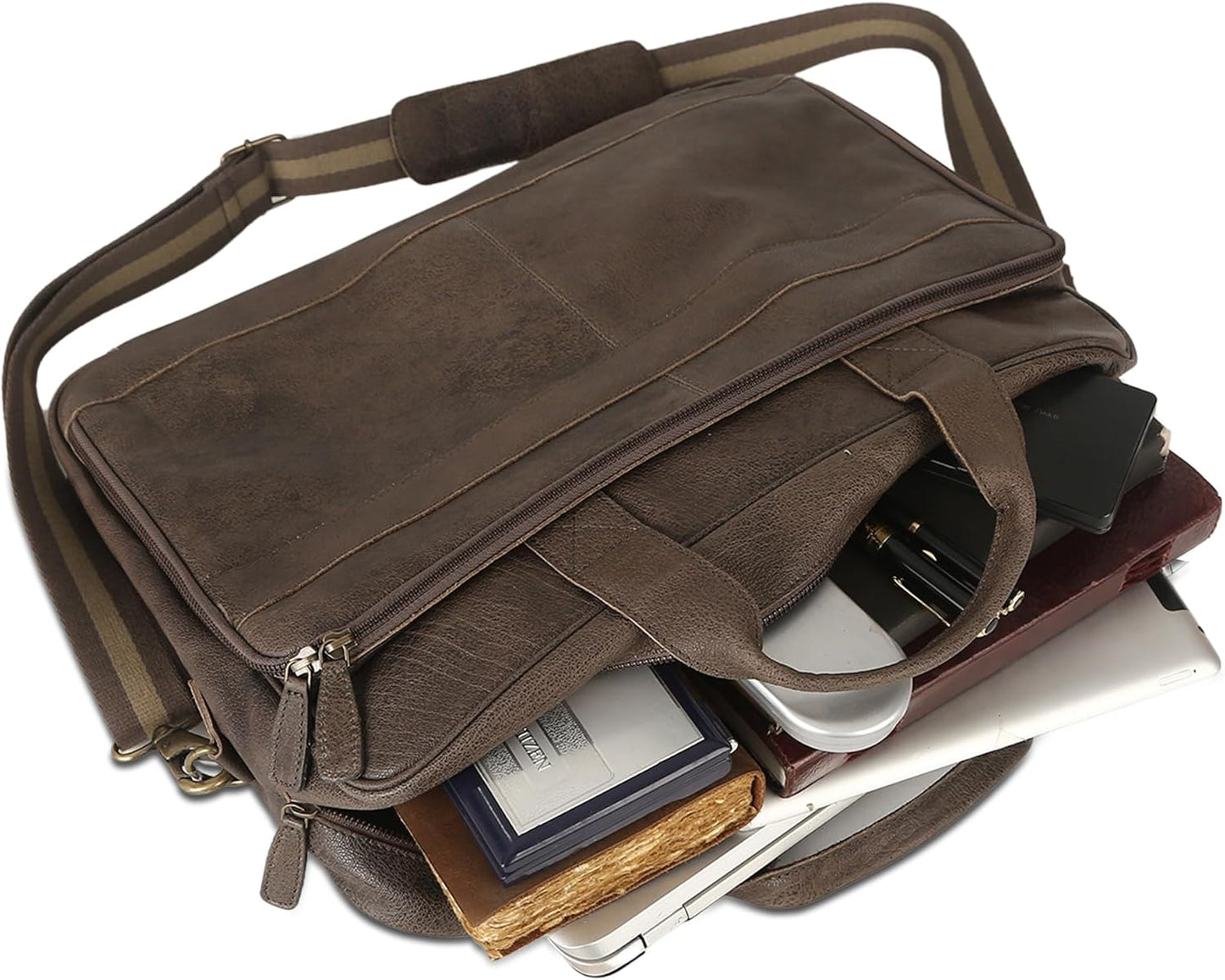 Leather briefcase 18 Inch Laptop Messenger Bags for Men and Women Best Office briefcase Satchel Bag (Grey)