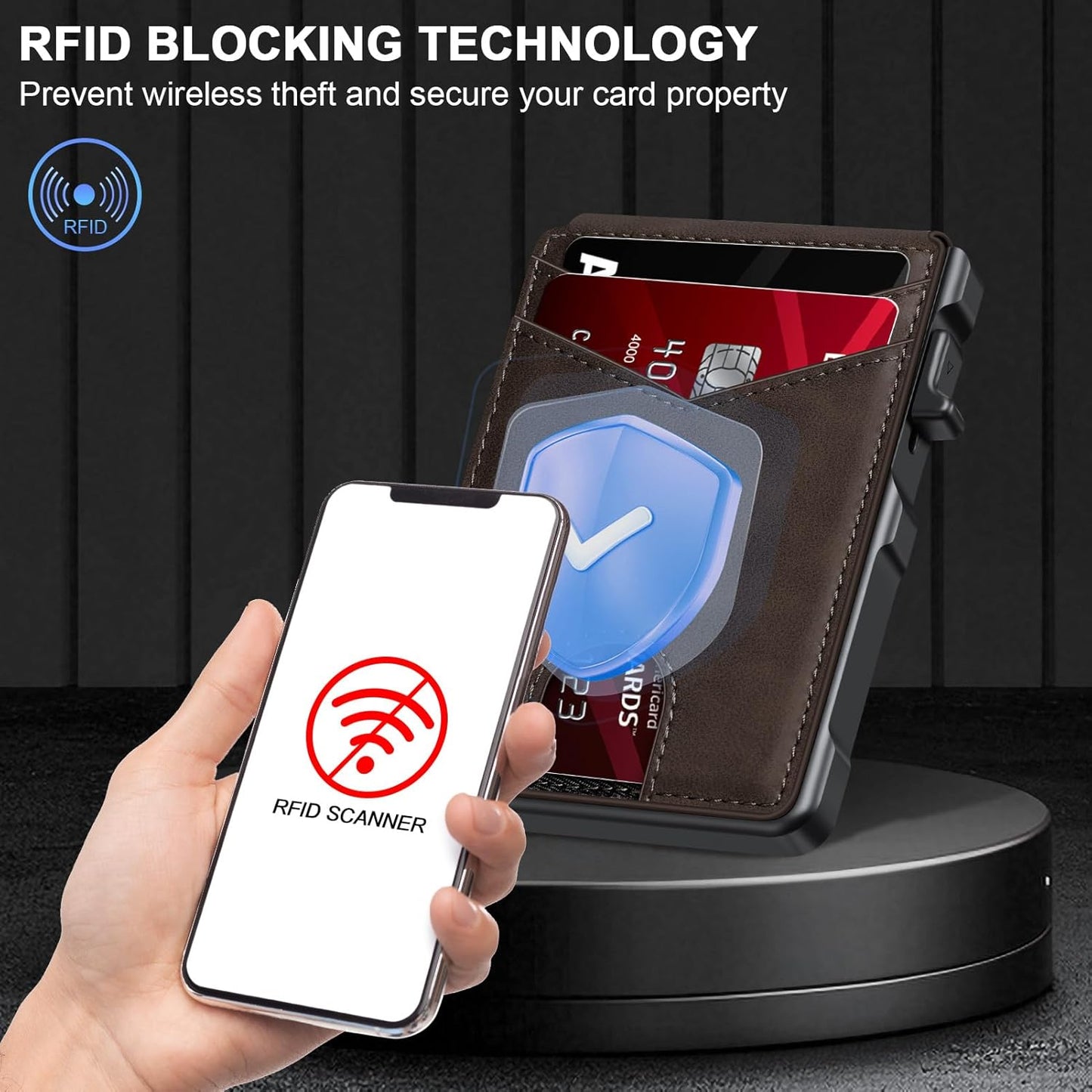 Airtag Wallet for Men, Mens Smart Wallet for Air Tag RFID Blocking, Minimalist Bifold Pop Up Aluminum Credit Card Case Holder 12+ Cards with ID Window, Gift for Men, No Airtag Included, Coffee Brown