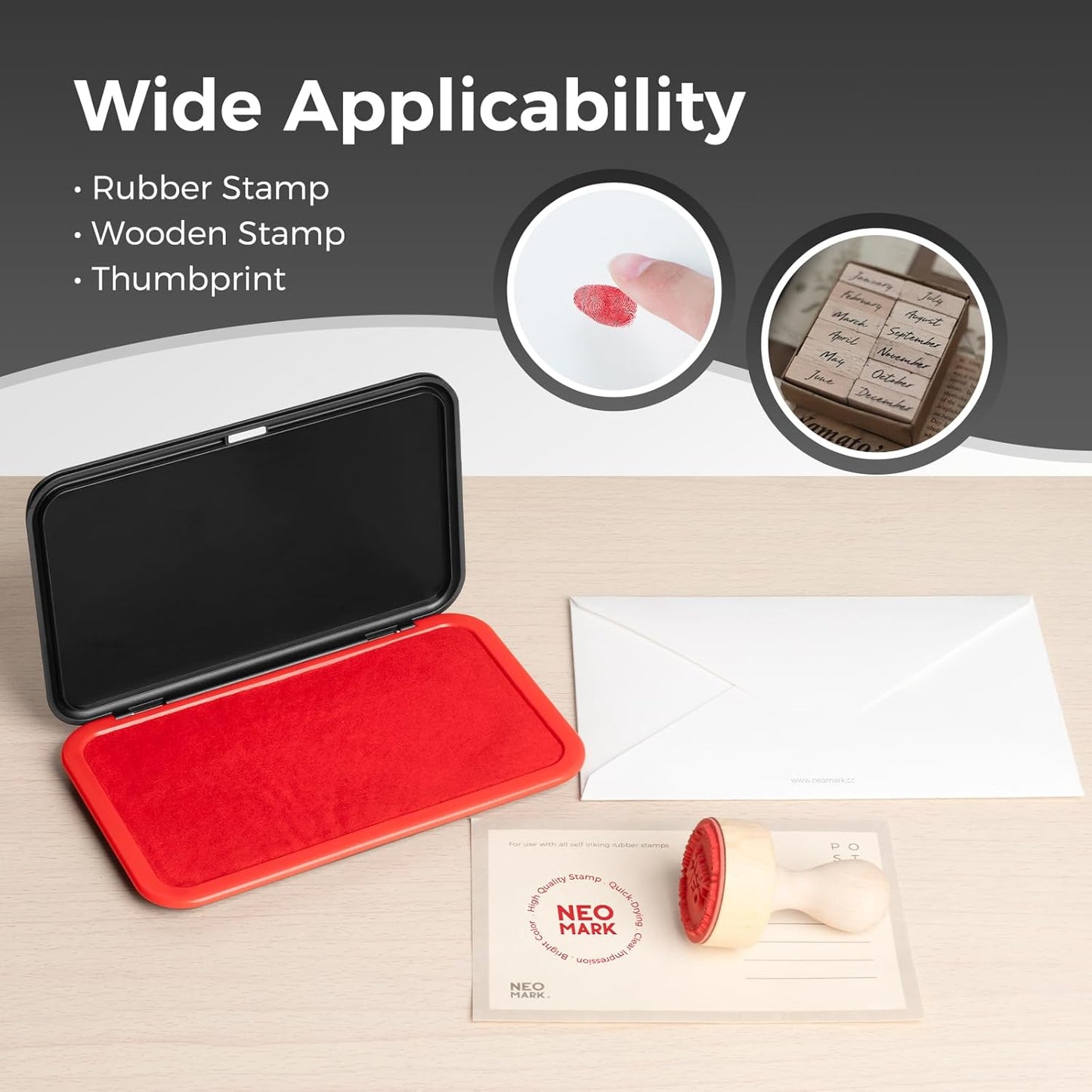 Large Stamp Pad Kit (1oz Ink Included) - 3.50"x 6.25", Magnetic Lid, Premium Quality Felt Stamp Pad (Red)