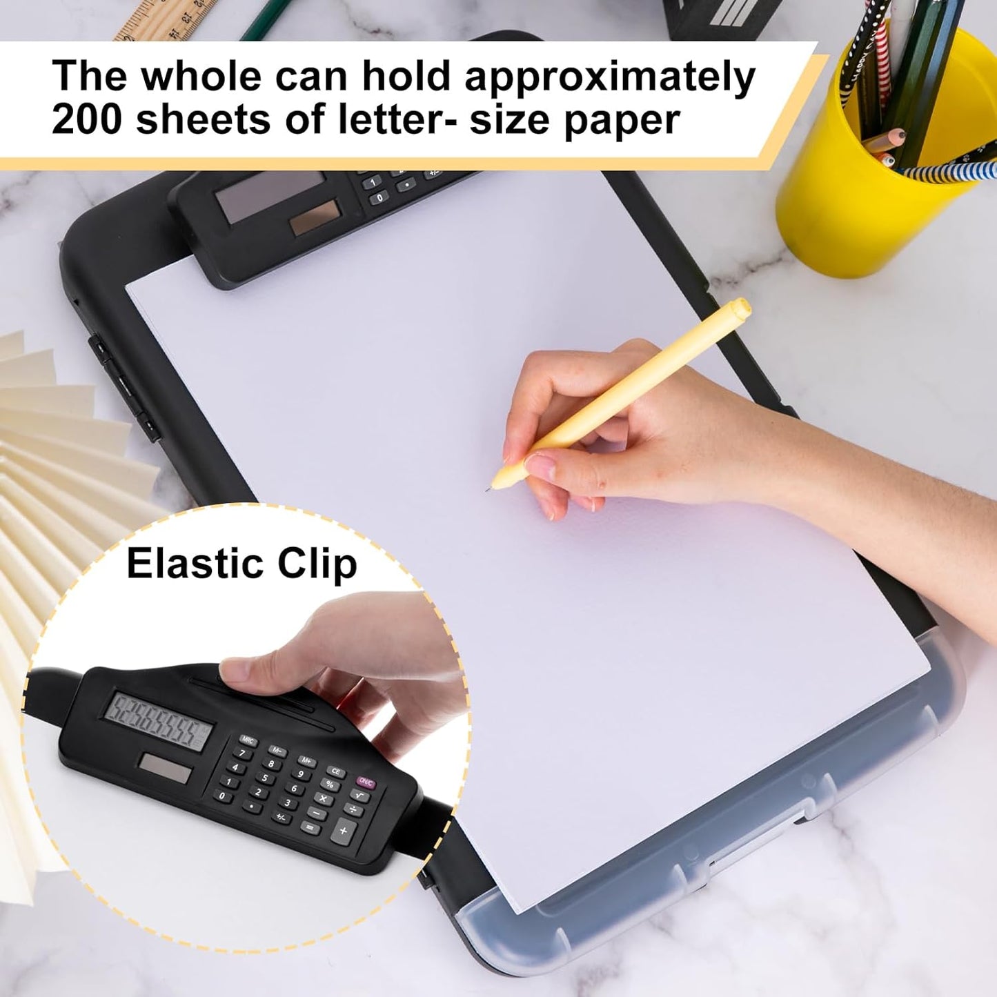 Geyoga 1 Pack Calculator Clipboard with Storage 14 x 10 x 2.6 Inches File Folder Plastic Storage Clipboard Letter Size File Folder with Low Profile Clip for School Classroom Office