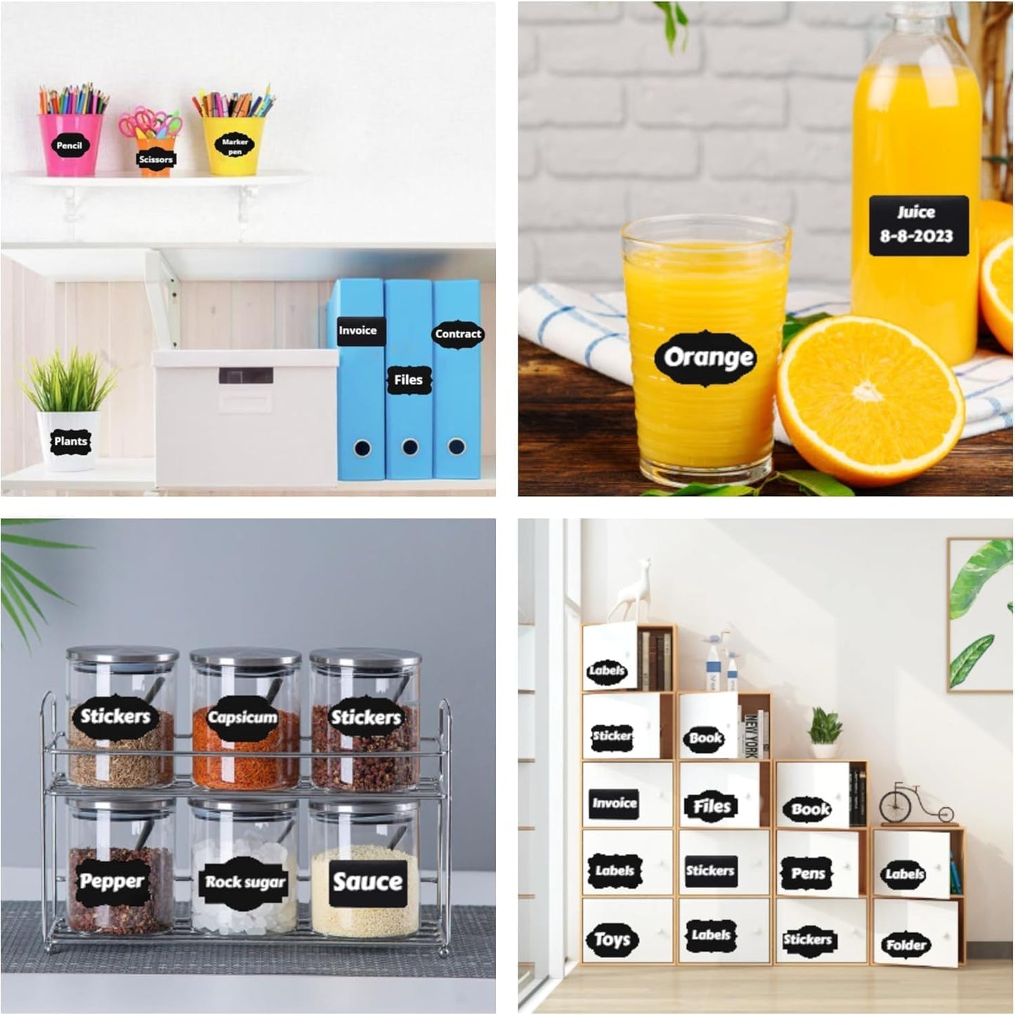 Chalkboard Label 300 Pcs Waterproof Reusable Labels for Food Containers Chalk Sticker Labels with 3 Liquid Chalk Markers for Mason Jars, Parties Decoration, Craft Rooms, Storage, Home, Kitchen