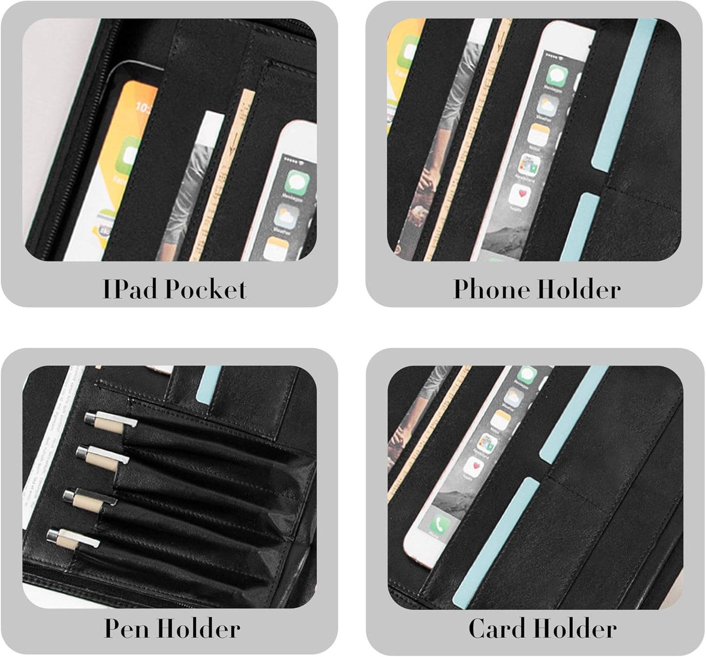 Padfolio with Zipper, Portfolio Binder, Leather Portfolio with Zipper for Men Women, Portfolio Organizer, Padfolio Business Resume A4/Pad, Black