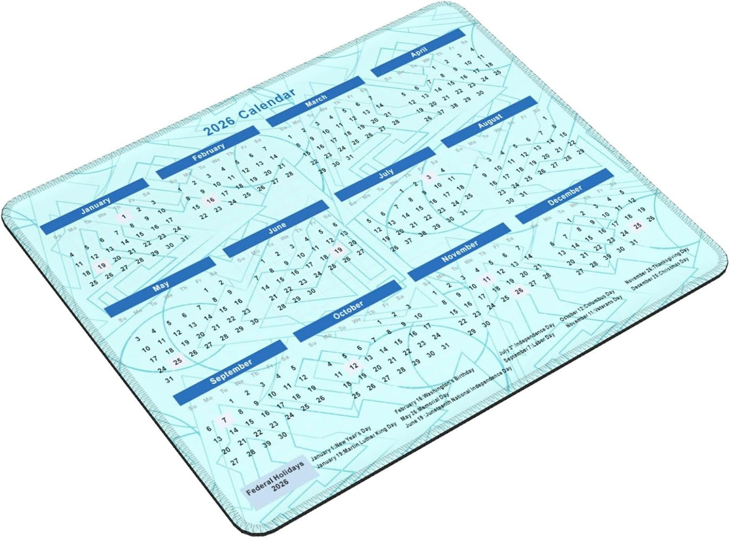 2026 Calendar Mouse Pad Geometry, Calendar with Holidays Mouse Pads, Non-Slip Rubber Base Mousepad for Office Desk Computers Laptop