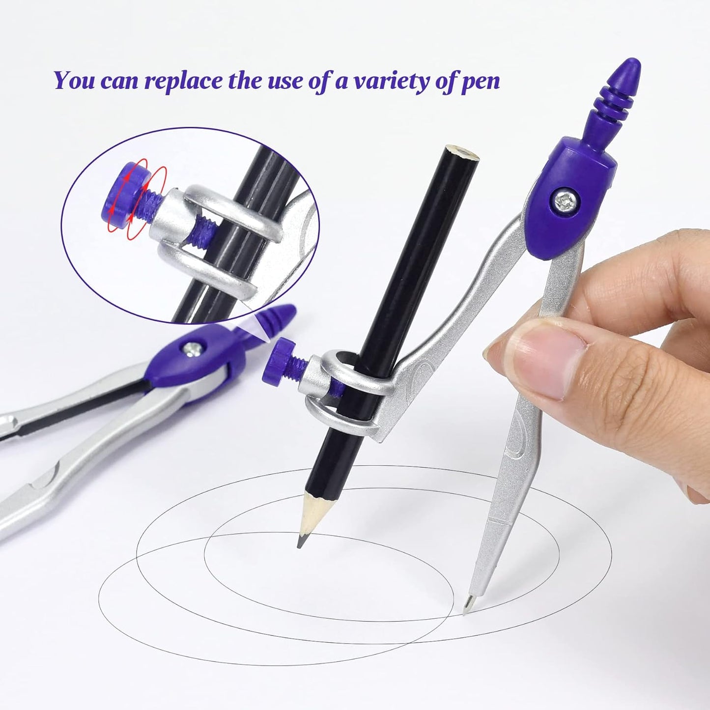 Math Geometry Kit Sets 10 Piece Student Supplies with Shatterproof Storage Box,Includes Rulers,Protractor,Compass,Eraser,Pencil Sharpener,Lead Refills,Pencil,for Drafting and Drawings（Purple）