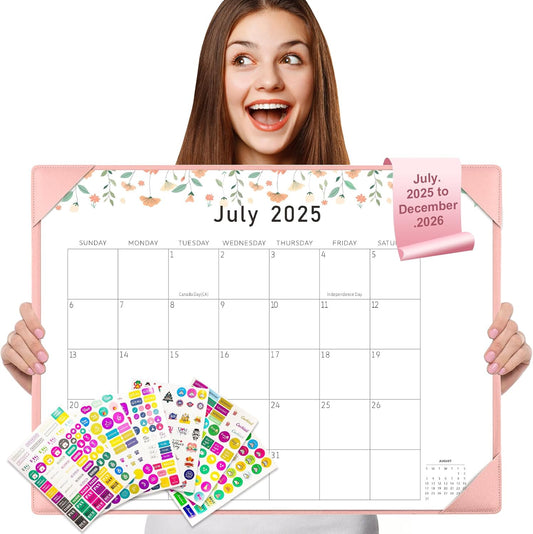 Gannyfer Desk Calendar 2025-2026, July 2025-Dec 2026, 18 Monthly Large Calendar 2025-2026, 22" x 17" Desktop Pad Calendar for Planning and Organizing In Your Family, School or Office-Pink(6 Stickers Included)