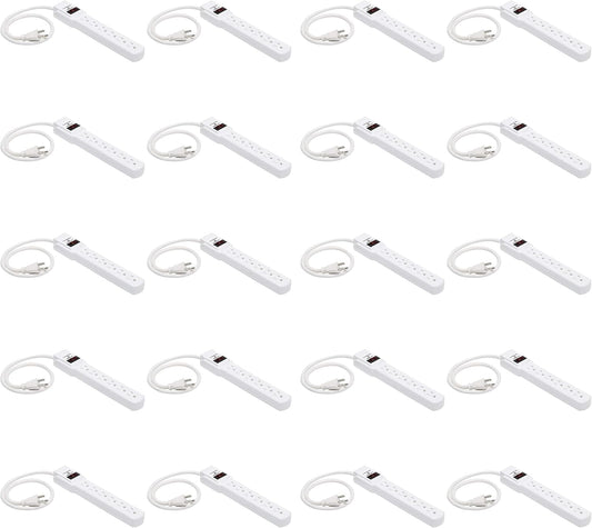 Amazon Basics Surge Protector Power Strip, 6-Outlet with 200J Protection, 2ft Extension Cord, Rectangle, White (20 Pack)