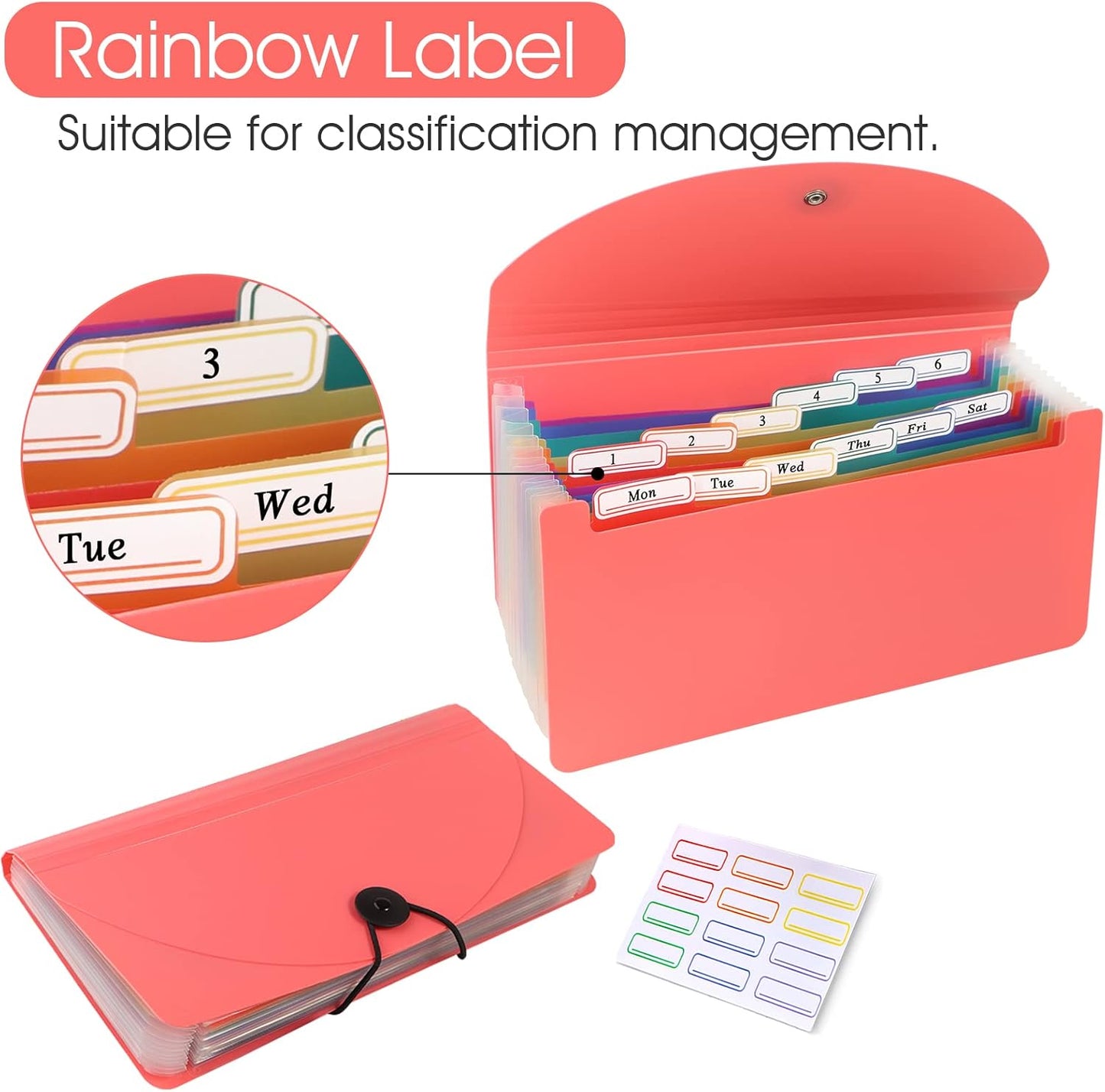 2 Pack 13 Pockets A6 Mini Coupon Organizer Wallet, Expandable Accordion File Organizer for Storage Receipt Cards Coupons Tickets - Pink