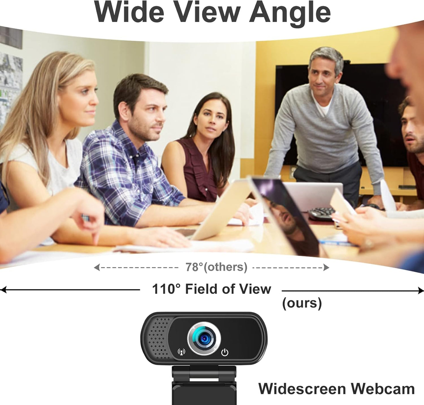 Webcam 1080p, Webcam for PC -with Microphone/Tripod/Privacy Cover, Computer Camera 110°Wide View, Plug and Play USB Web Camera for Desktop, PC Web-cam for Laptop Mac Zoom Conferencing Streaming
