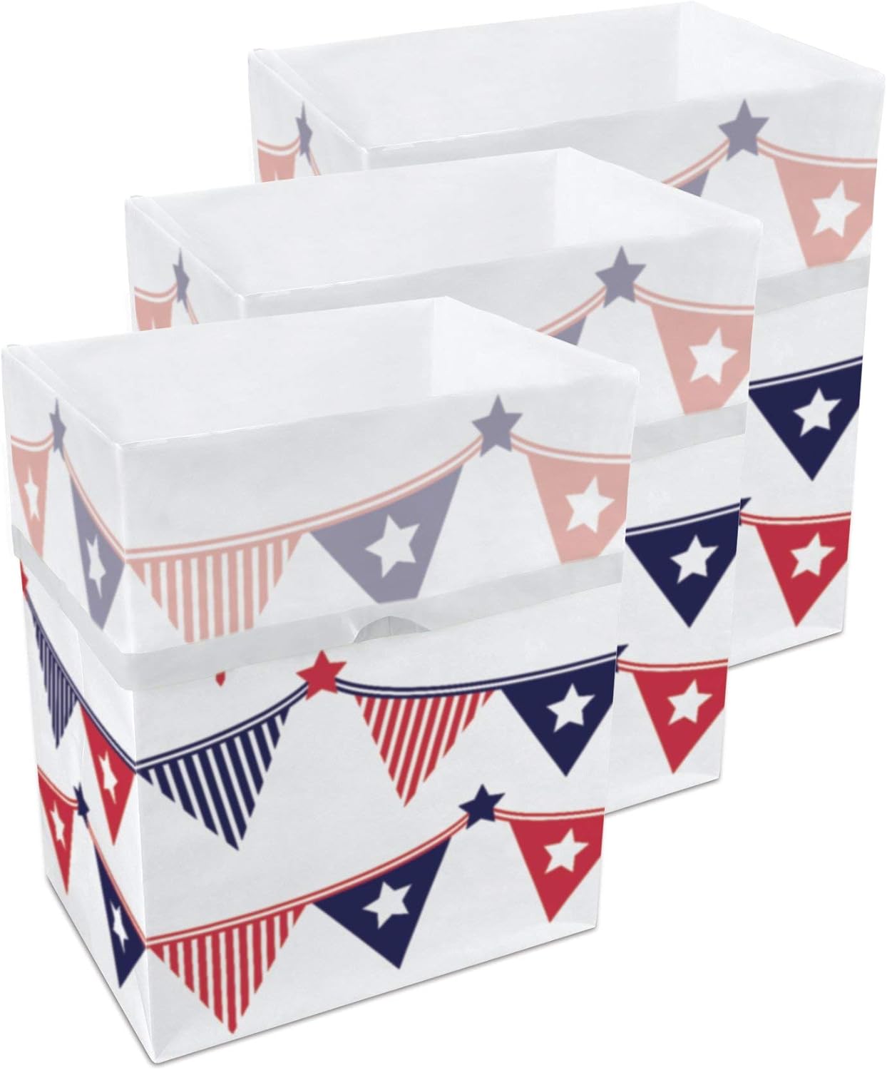 | 13 Gallon Disposable Trash Cans (3-Pack) with Fitted Trash Bags - Reusable Garbage and Recycling Bins for Parties, Events, and More (USA Flag - 17" Height x 13.5" Width x 10" Depth)