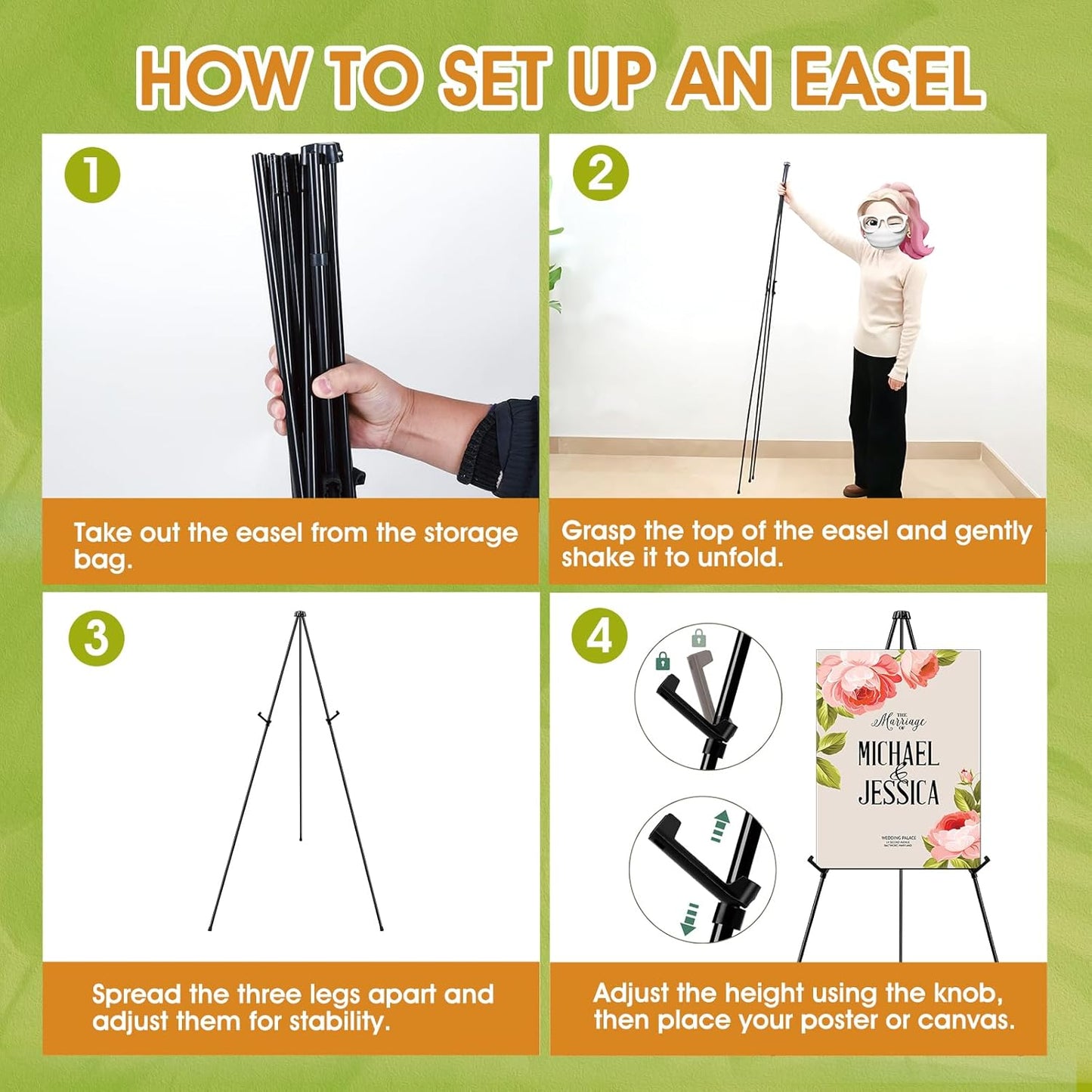 AROIC 63 "Easel Stand for Display, 20 Pack Portable Foldable Metal Easel, Easels for Signs Wedding Logos,Arts, Painting,Adjustable Floor Easels with 20 Storage Bag