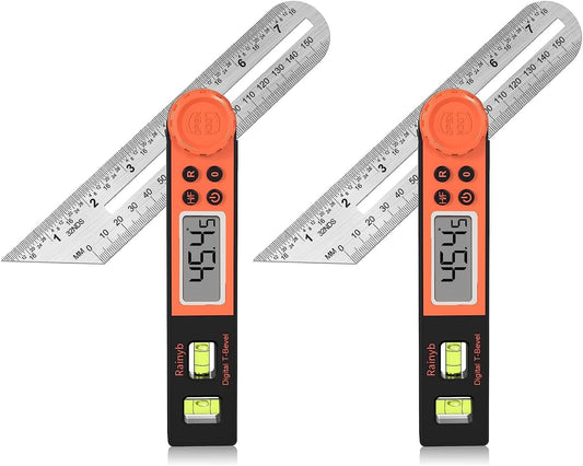 Digital Angle Finder Protractor 0-360 Degree T-Bevel Gauge & Protractor with Horizontal Vertical Bubble & Full LCD Display for Woodworking, Metalworking, Construction（7-Inch X 2Pcs）