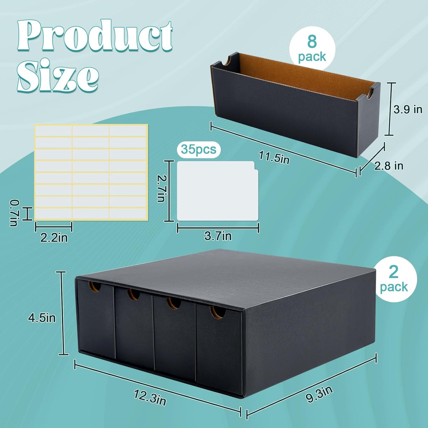 Cholemy Trading Card Storage Box 15000+ with 70 Cardboard Storage Divider, Label Sticker for Collection Compatible with TCG, Sport Cards(2 Row, 4 in A Row,Black)