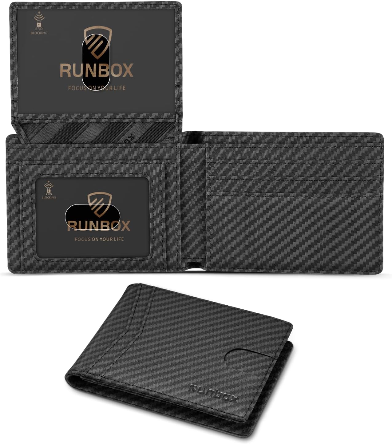 RUNBOX Wallet for Men Slim Rfid Leather 2 ID Window With Gift Box