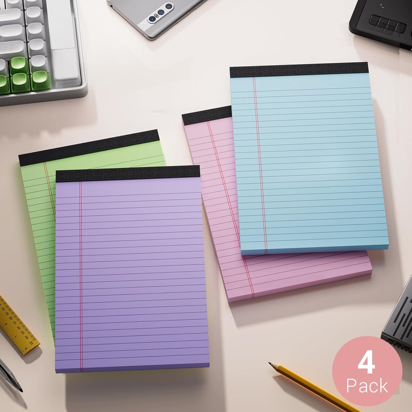 Legal Pads 5x8 Colored Note Pads, 4 Pack College Ruled Notepads 5x8 Lined Paper, Colored Notebook Paper Writing Pads 30 Sheets per Colored Paper Small Legal Pads 5x8 for Home Office School Supplies